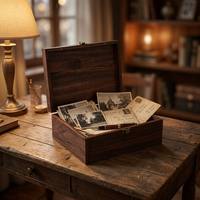 Boîte à souvenirs en bois de noyer de grande taille avec logo gravé personnalisé Landy, couvercle à charnières, boîte de rangement pour photos, lettres, documents, vente en gros