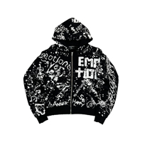 MIXED EMOTION Sweat à capuche zippé oversize en coton imprimé, style américain, vintage, décontracté urbain, pour couple