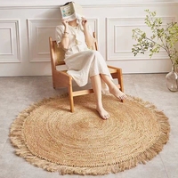 Handmade Round Jute Rugs Carpets Round Natural Fiber Jute Area Rugs Floor Mats with Tassels Fringles