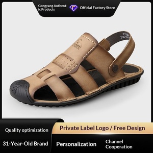 Gongyang Men's Genuine Leather <b>Closed</b>-<b>Toe</b> Slip-On <b>Sandals</b> Non-Slip Outdoor & Beach Driving Shoes - Product Image 2
