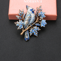 Broche vintage émaillée oiseau cardinal, épingle de revers feuille d'érable en strass, bijou animal rétro pour femme, cadeau