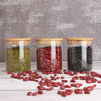 Toples kaca penyimpanan dapur kaca borosilikat tinggi toples kaca untuk makanan mie permen botol penyimpan bumbu toples dengan tutup bambu