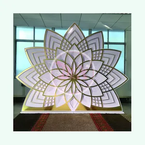 Luxe Lotus Vorm Bloem Patroon Gouden Spiegel Goedkope Achtergrond Ontwerp Voor Wedding Event Decor Gratis Express Verzending