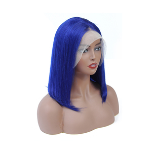 Pre Plucked 13x4 Remy Malaysian 150% Density Blue Human Hair Short Bob Wigs For Women - Product Image 2