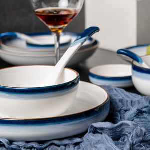Juego de vajilla de cerámica blanca y azul de estilo nórdico, vajilla de porcelana, juego de regalo, platos decorativos, platos y cuenco para servir - Product Image 4