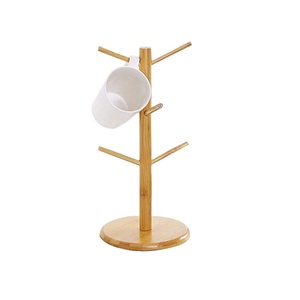 Organisateur de tasses à café et à thé écologique en bambou avec 6 crochets, support de séchage pour tasses, porte-tasses en bambou écologique - Product Image 1