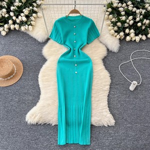 Vestidos de Punto Francés Ajustados de Manga Corta y Cuello Redondo <span class=keywords><strong>Premium</strong></span> para Mujer - Product Image 1