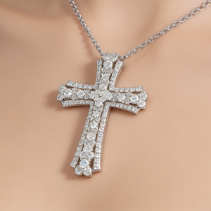 CUSTOM SILVER 10K/14K/18K GOLD PLATED LAB GROWN CVD DIAMOND CLASSIC ENGAGEMENT <b>GIFT</b> SWEATER CHAIN NECKLACE CROSS PENDANT VS - Product Image 3