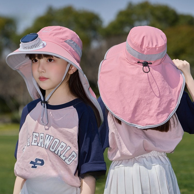 Low MOQ Solar Fan Cap for Kids Sun Hat-Sun Protection Bucket Hat for Sports & Beach Unisex Ages 4-9