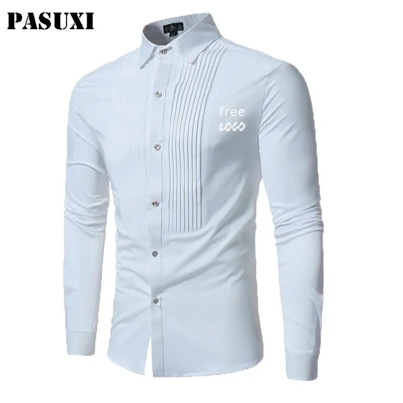 PASUXI 사용자 정의 자수 로고 럭셔리 남성용 셔츠 슬림 핏 스타일 남성용 긴 소매 캐주얼 드레스 셔츠