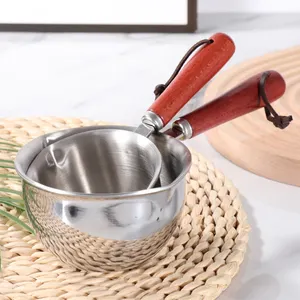 Kitchen Tools Stainless Steel Mini Frying Pans Anti-scald Wooden Handle Household Milk Warmer Pot Hot Oil Special Small Pan