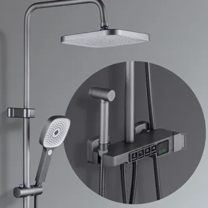 灰色键控式智能数显淋浴套装家用浴室卫生洁具淋浴龙头带冲洗器的雨水头淋浴
