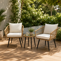 Ensemble de 3 chaises de bistrot modernes en rotin tressé avec structure en aluminium pour café, restaurant, extérieur, hôtel et jardin - Vente en gros