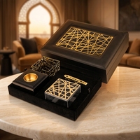 Ensemble brûleur de bakhoor arabe avec boîte de rangement en cuir noir de luxe, kit d'encens pour le Majlis des Émirats Arabes Unis, décoration de maison pour le Ramadan, vente en gros