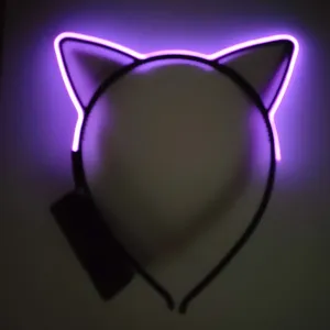 <span class=keywords><strong>Bandeau</strong></span> lumineux <span class=keywords><strong>LED</strong></span> néon avec oreilles de chat pour femmes, avec couronne scintillante, accessoires pour DJ, bar, boîte de nuit - Product Image 1