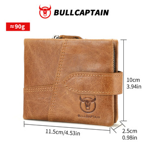 For Men's Genuine Leather <b>RFID</b> <b>Blocking</b> <b>Wallet</b> Zipper Hasp Closure Rock Style Short Large Capacity Card Holder - Product Image 6