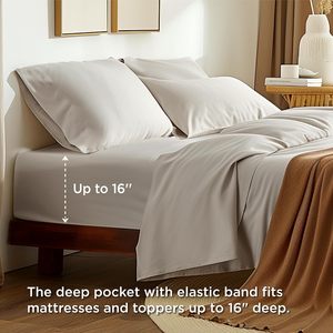 100% algodón Percal <span class=keywords><strong>Beige</strong></span> transpirable Queen sábanas de algodón Conjunto de 4 piezas juegos de sábanas juego de sábanas al por mayor - Product Image 5