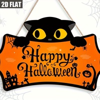 Plaque murale rectangulaire en bois artisanale du Vietnam, motif Halloween, gravée, pour décoration intérieure, décoration suspendue pour Halloween