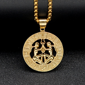 Hot Fashion Circle <span class=keywords><strong>Zodiac</strong></span> Halskette für Männer und Frauen Astro logische Stern münzen Edelstahl Schmuck Halskette Geschenke - Product Image 1