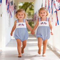 Ensembles de vêtements pour bébé, tenues d'été en seersucker pour le 4 juillet, combinaison pour bébé avec broderie drapeau, ensemble de barboteuses pour bébé