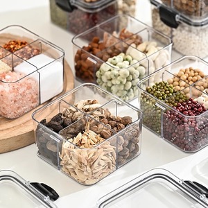 <b>Square</b> Four Compartment Airtight <b>Plastic</b> Food Storage <b>Container</b> 460Ml With Clip On Lid For Kitchen Organization - Product Image 1