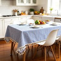 Nappe rectangulaire en coton et lin de qualité supérieure pour banquet de mariage, avec imprimé à carreaux américains, résistante à l'usure et anti-poussière pour la cuisine