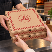 Boîtes à pizza en carton ondulé kraft imprimées sur mesure, avec couvercle à charnière carré, pour la livraison et la vente à emporter des pizzerias