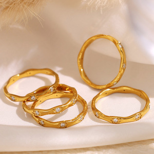 Trendy Star Pattern <b>Ring</b> Wavy Design 18K Gold Plated <b>Titanium</b> Stainless Steel <b>Ring</b> For Women - Product Image 1
