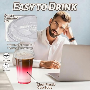 Gobelet en plastique transparent jetable personnalisé imprimé, en PP/PET, de 12, 16, 20, 24 oz, avec couvercle sans paille - Product Image 2