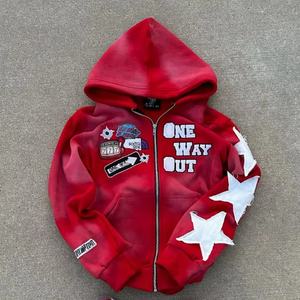 Sudadera con Capucha de Felpa Francesa 100% Algodón, Sudadera con Capucha de Diseño de Lujo Personalizada con Apliques, Sudadera con Capucha Holgada con Cierre y Lavado Ácido para Hombre - Product Image 5