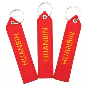 HB Custom Cheap Promotional Gifts Fabric Bag Belt Buckle Key Ring Embroidery Woven Keychain Wholesale Keychain