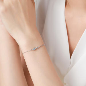 S925 Sterling <b>Silver</b> Ice Blue Zircon Single-Sided Double-Layer Chain Bracelet <b>for</b> <b>Women</b> Customizable copper version - Product Image 5