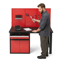 Table de travail d'atelier en acier 1500x750x1500mm avec panneau perforé, armoire de rangement et tiroir pour garage et réparation