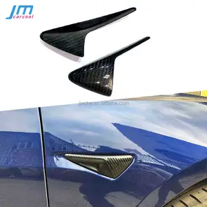 2PCS คาร์บอนไฟเบอร์แห้งด้านหน้ากล้องด้านข้าง Fender MARKER ฝาครอบด้านข้าง Grille Trim Badge สติกเกอร์สำหรับ Tesla รุ่น 3 S X 2013-2019