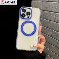 Coque de téléphone portable transparente, style simple, avec chargement magnétique, design enveloppant coloré pour objectif, et support intégré, compatible avec les séries iPhone 13-18