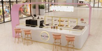 Kiosque à desserts rose personnalisé, mobilier de présentation en bois pour boulangerie, design d'intérieur de magasin de détail, vitrine en verre pour pâtisserie