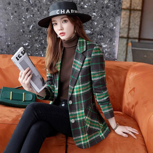 Women's Plaid Blazer Thick Woolen Autumn Winter Casual Elegant Outerwear Coat With Pocket - Product Image 4