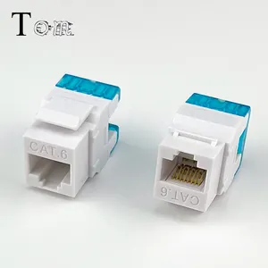 TOM-KJ-45 CAT5E/CAT6/CAT6A UTP Keystone Jack Tipe Punch Down, 180 Derajat UTP RJ45 Jack Keystone untuk Panel Patch dan Faceplate