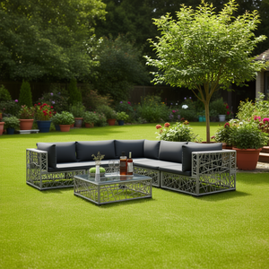 Set da Giardino in Rattan Grigio per 10 Persone, Arredamento da Esterno Elegante e Resistente alle Intemperie - Product Image 2