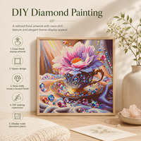 Kit de Peinture Diamant KS Craft : Tasse à Thé Florale Imprimée avec Pierres Précieuses, Kit de Perçage Scintillant Écologique, Art Diamant DIY, Décoration Maison Premium