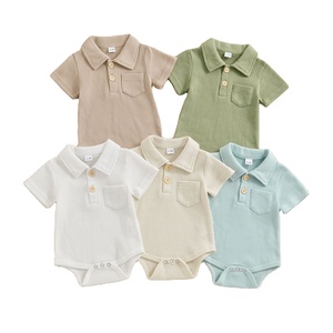 Western mince qualité coton biologique à manches courtes chaud gaufré nouveau-né bébé garçon anniversaire vêtements chemise barboteuse ensembles - Product Image 1