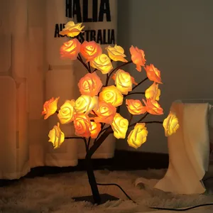 Albero di Rose Artificiali con Luce LED Notturna, Lampada da Tavolo Decorativa per Casa, Camera da Letto, Matrimoni, Feste e Decorazioni Natalizie - Product Image 5