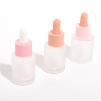 Flacon compte-gouttes en verre givré rose de 15 ml, flacon compte-gouttes en verre transparent rond et plat, récipient cosmétique pour huile essentielle