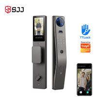 Kunci Pintar WiFi SJJ Full Auto Smart Lock Tuya Opsional Pengenal Wajah, Pengenal Telapak Tangan, Kamera Lubang Intip, Interkom Video, Buka Kunci Jarak Jauh, Aplikasi Wood