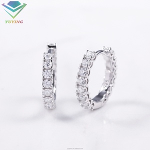 Pendientes de Aro de Plata de Ley S925 Chapados en Oro Blanco para Mujer, Diseño Redondo Clásico, Moissanita VVS, Fila Recta, Alta Calidad Garantizada - Product Image 3