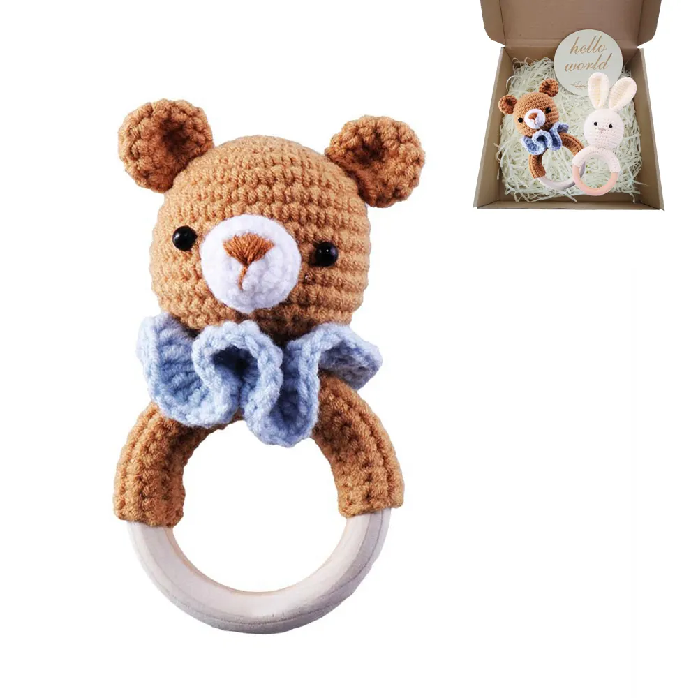 An toàn dễ thương Gấu hình dạng bé mọc răng đồ chơi sư tử thỏ trẻ em Quà Tặng đồ chơi Teether gỗ động vật bé Crochet Rattle đồ chơi