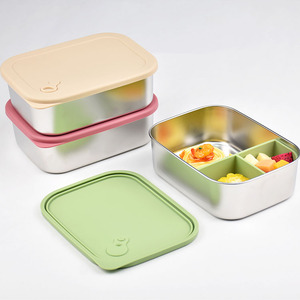 Silicone Eco-friendly Lunch Box Bento Food Container <b>Microwave</b> Safe Heatable Leakproof 1-3L 3 Compartments Kids School - Product Image 3