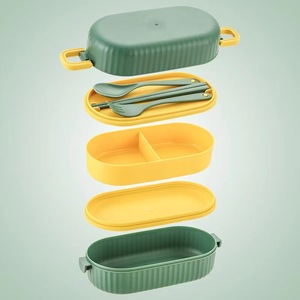 Multi Layer <b>Lunch</b> <b>Box</b> Egg Shape Plastic Lid With Utensil <b>Compartment</b> For Students And Office Use - Product Image 2