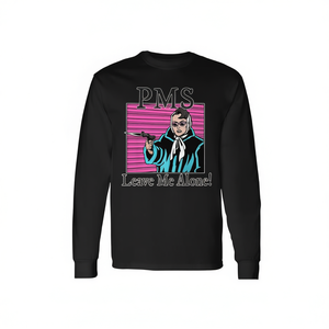 T-shirt a maniche lunghe Pms Leave Me Alone con design comico femminista - Product Image 2