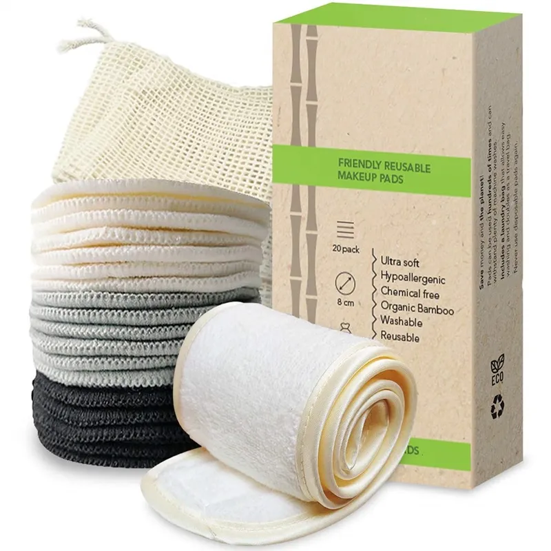 70% bambou 30% coton haute qualité démaquillant réutilisable de sac d'emballage